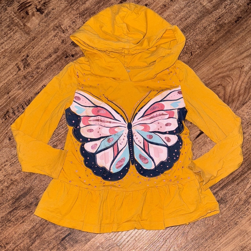 Butterfly Design Kids Hoodie - Yellow carters 5t
